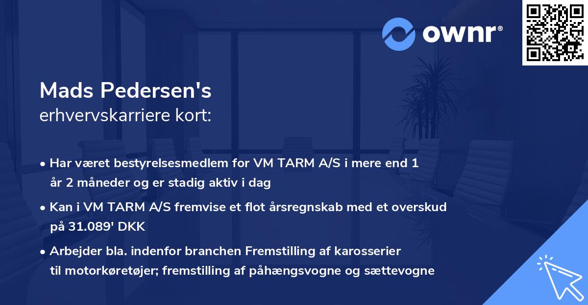 Mads Pedersen's erhvervskarriere kort