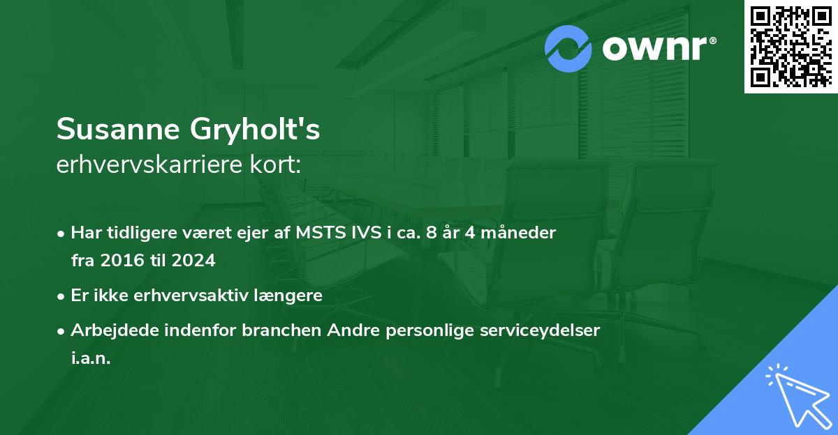 Susanne Gryholt's erhvervskarriere kort