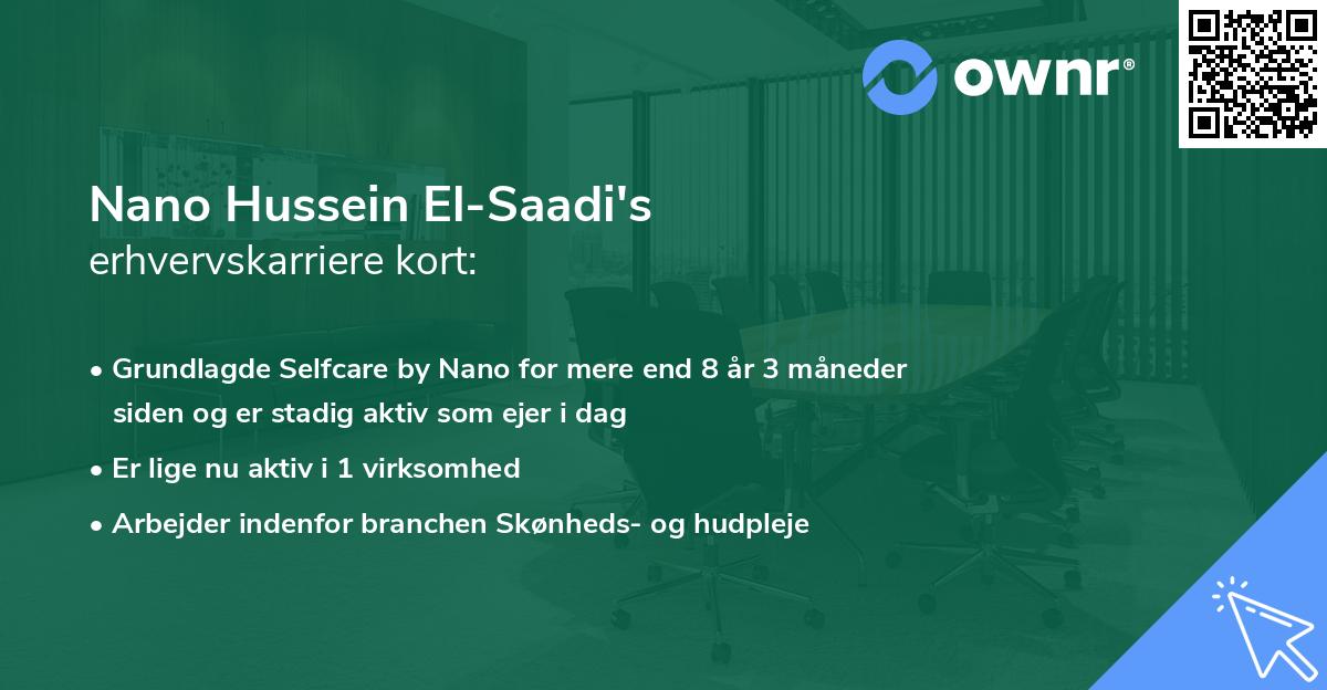 Nano Hussein El-Saadi's erhvervskarriere kort