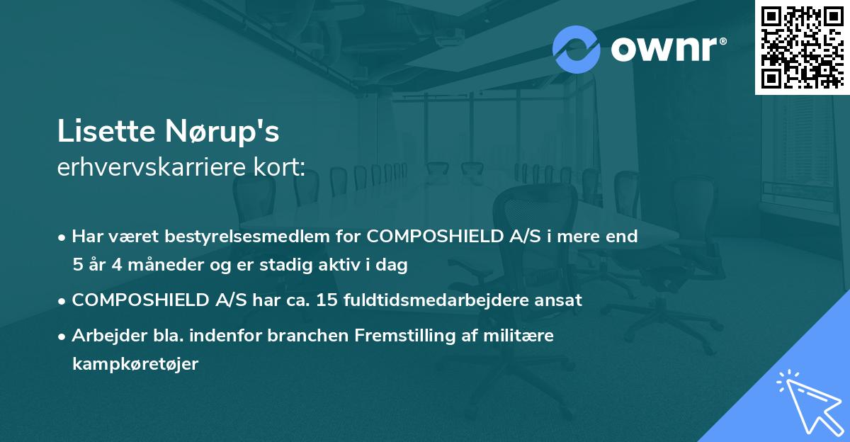 Lisette Nørup's erhvervskarriere kort