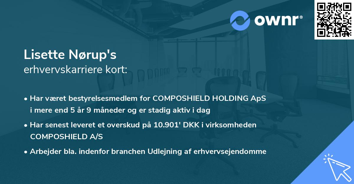 Lisette Nørup's erhvervskarriere kort
