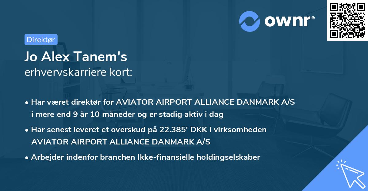 Jo Alex Tanem's erhvervskarriere kort