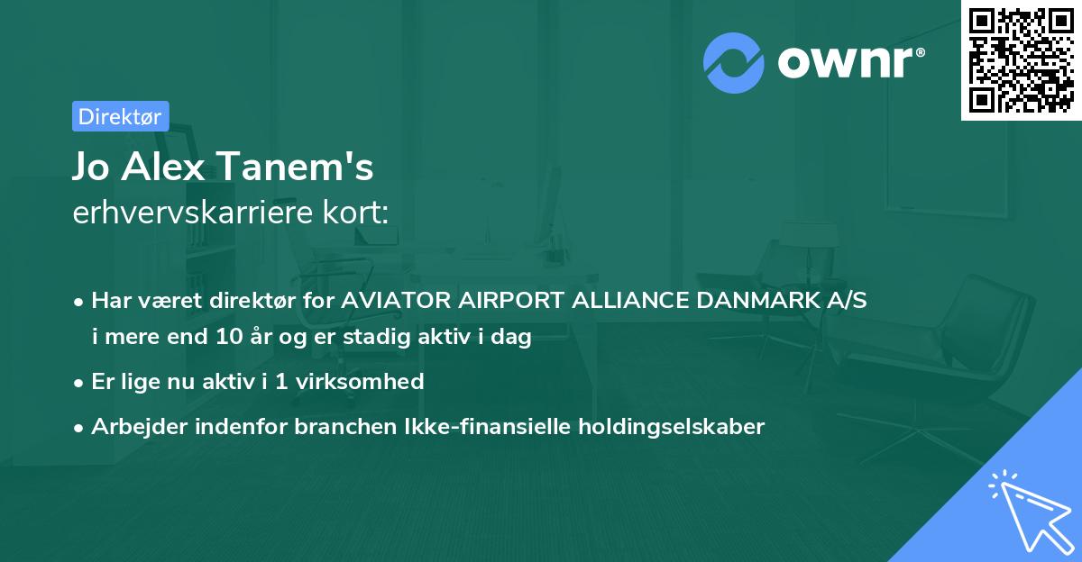 Jo Alex Tanem's erhvervskarriere kort