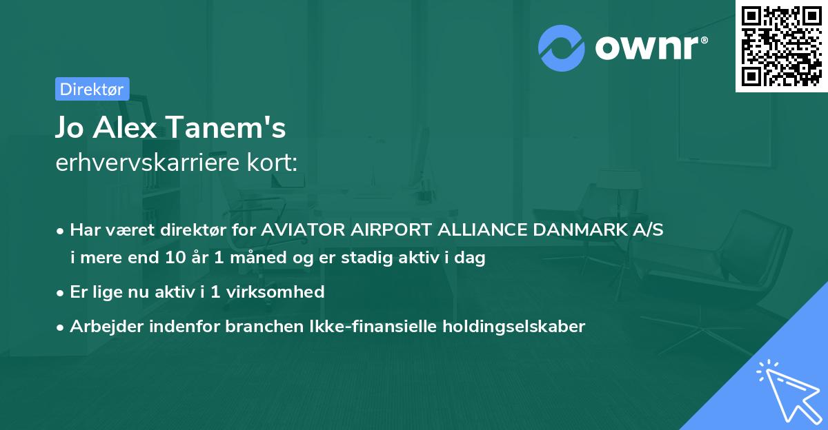 Jo Alex Tanem's erhvervskarriere kort