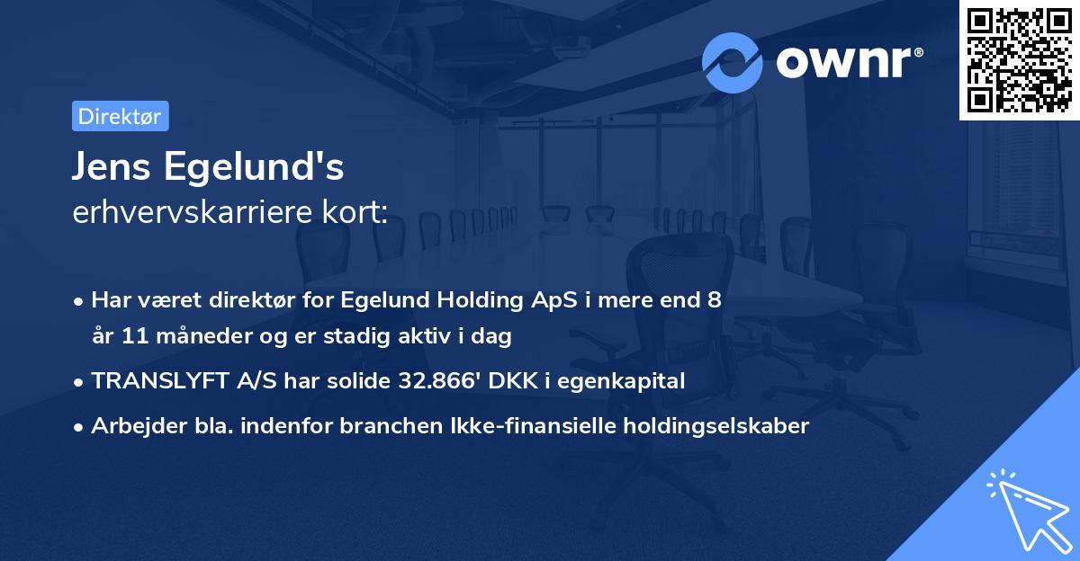 Jens Egelund's erhvervskarriere kort