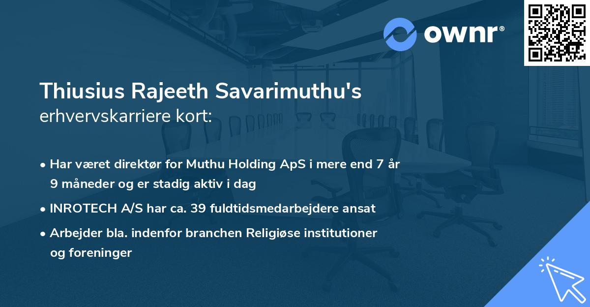 Thiusius Rajeeth Savarimuthu's erhvervskarriere kort