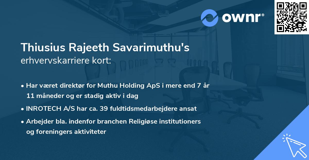 Thiusius Rajeeth Savarimuthu's erhvervskarriere kort