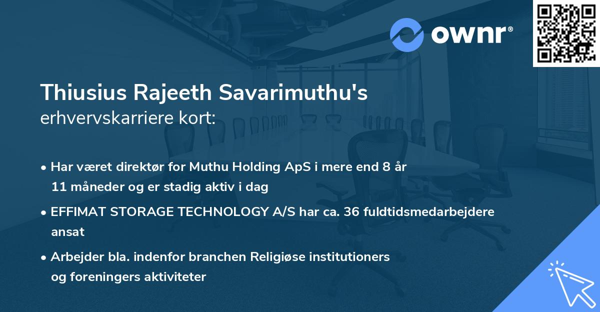Thiusius Rajeeth Savarimuthu's erhvervskarriere kort