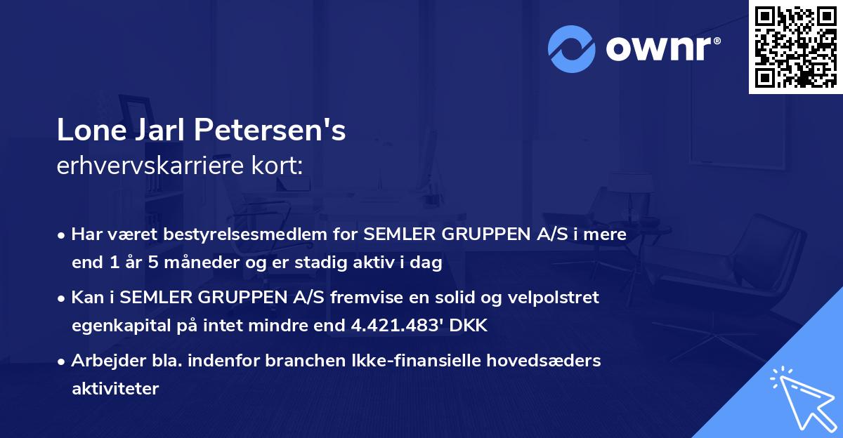 Lone Jarl Petersen's erhvervskarriere kort