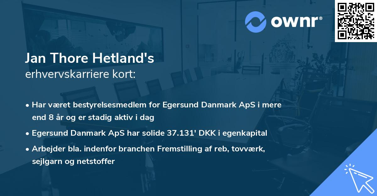 Jan Thore Hetland's erhvervskarriere kort