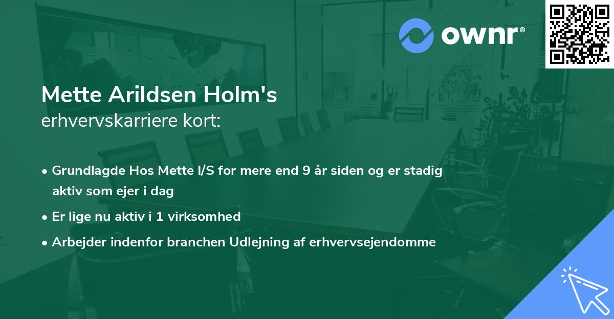 Mette Arildsen Holm's erhvervskarriere kort