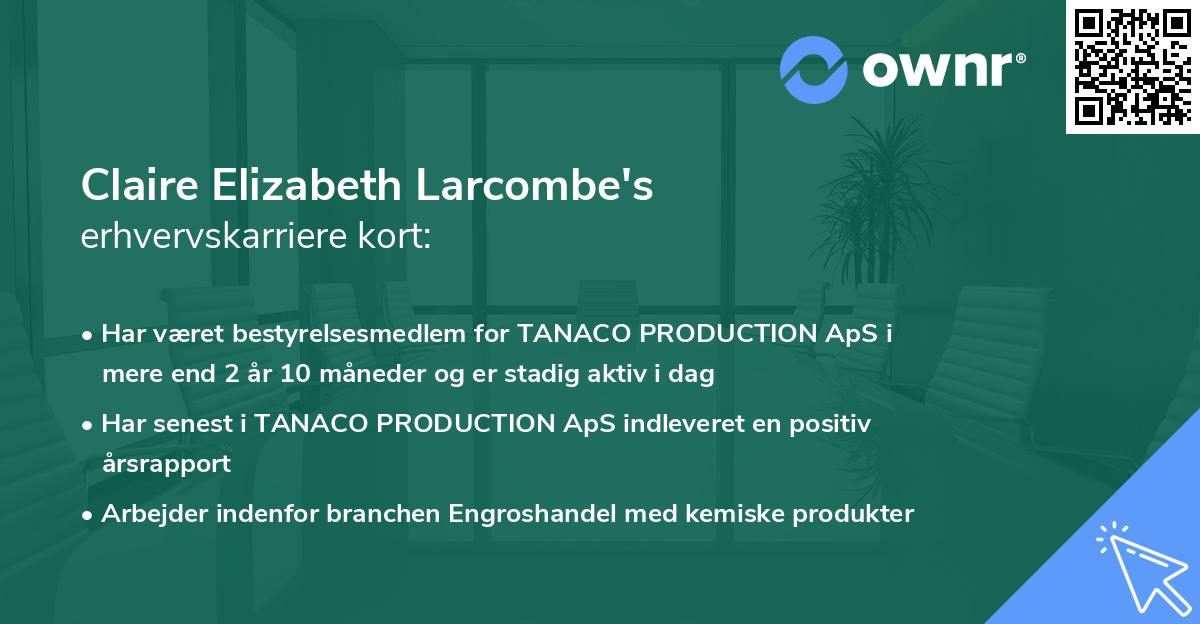 Claire Elizabeth Larcombe's erhvervskarriere kort