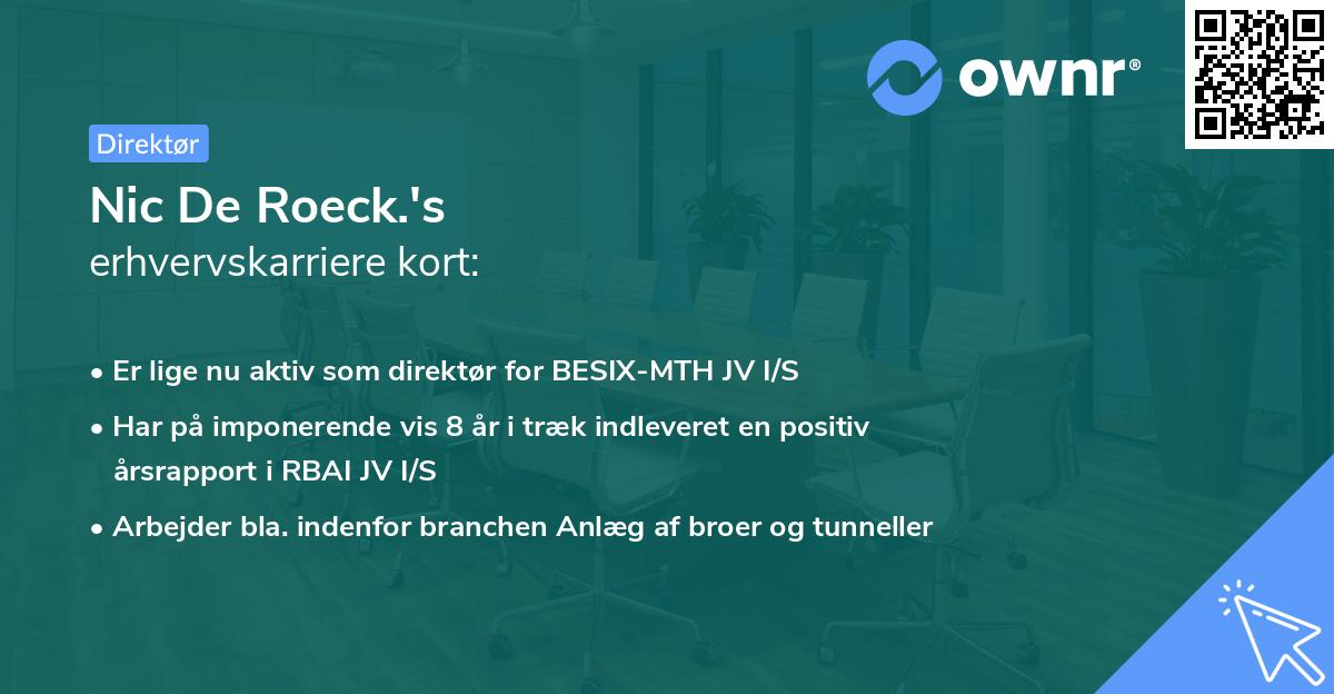 Nic De Roeck.'s erhvervskarriere kort