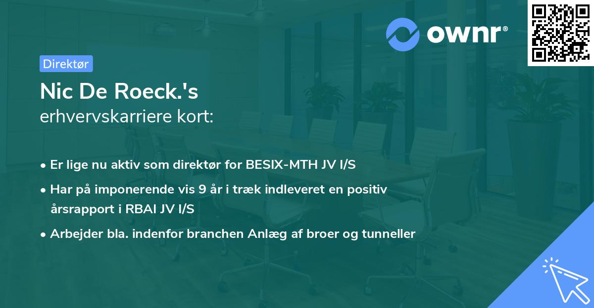 Nic De Roeck.'s erhvervskarriere kort