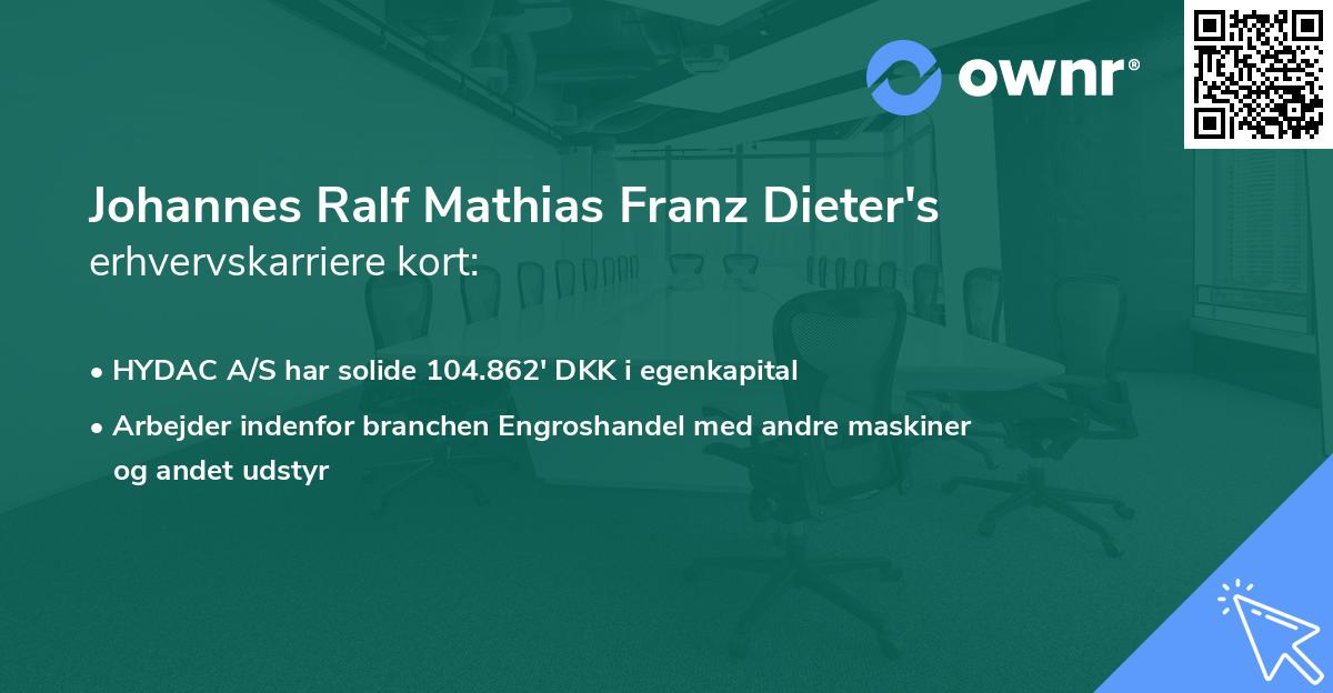 Johannes Ralf Mathias Franz Dieter's erhvervskarriere kort