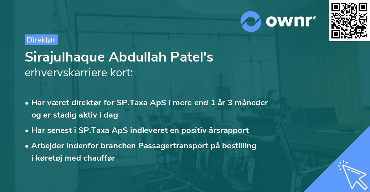 Sirajulhaque Abdullah Patel's erhvervskarriere kort