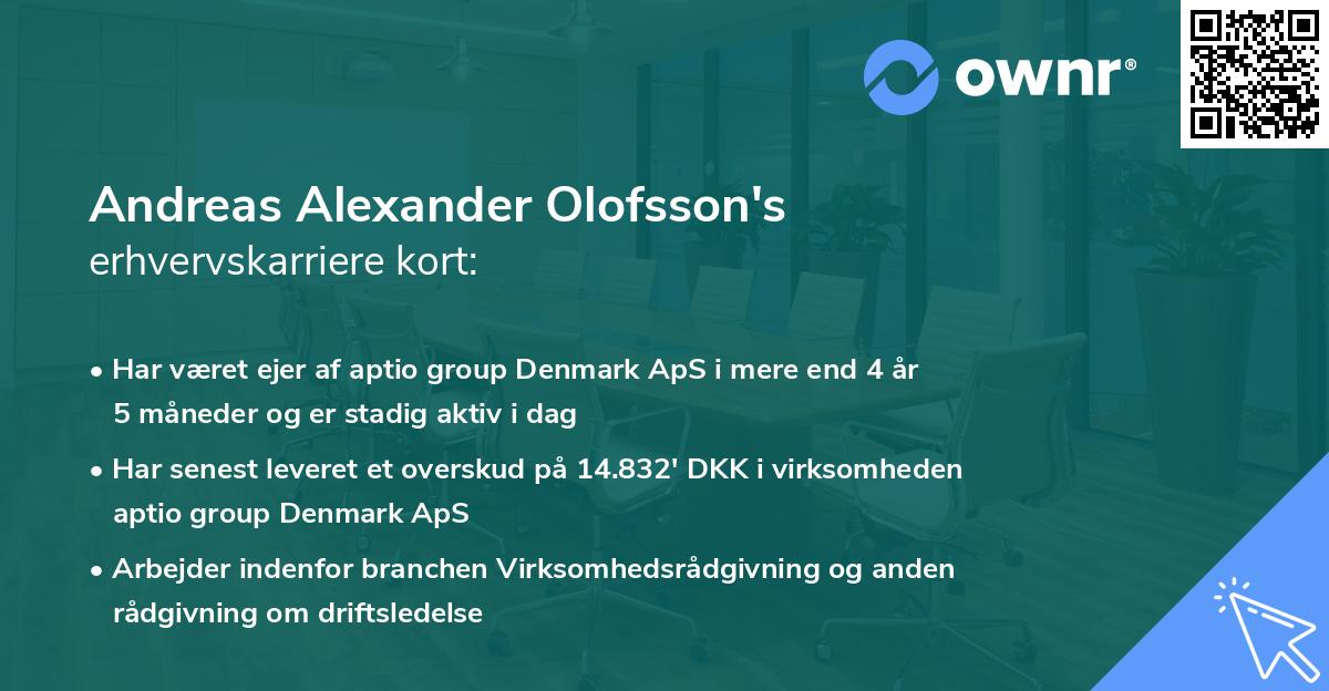 Andreas Alexander Olofsson's erhvervskarriere kort