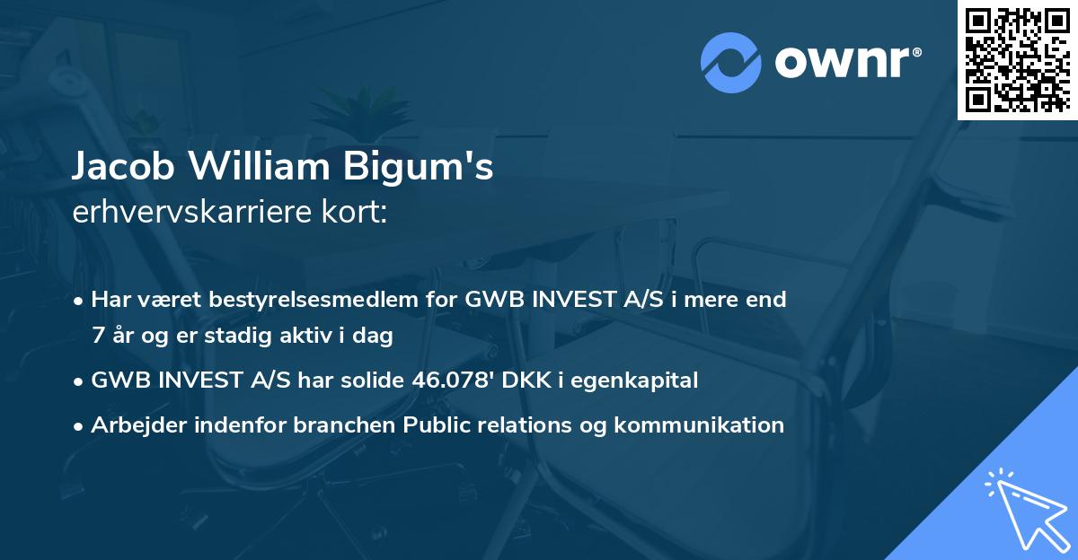 Jacob William Bigum's erhvervskarriere kort