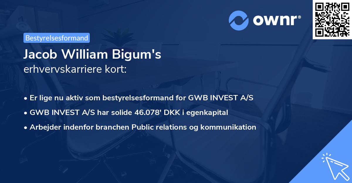 Jacob William Bigum's erhvervskarriere kort