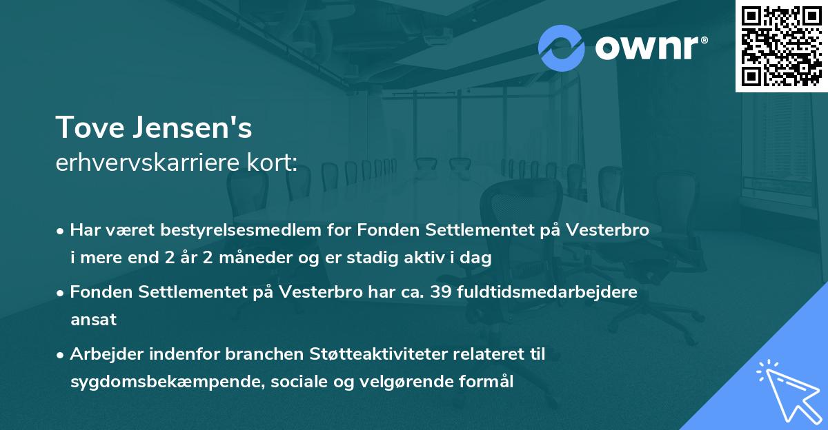 Tove Jensen's erhvervskarriere kort