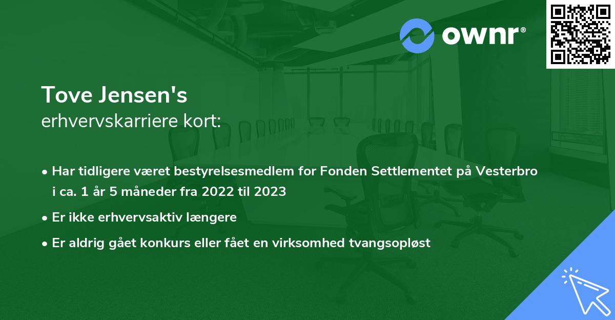 Tove Jensen's erhvervskarriere kort