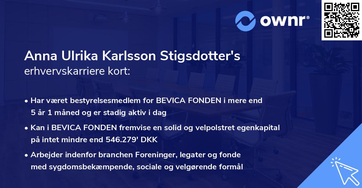 Anna Ulrika Karlsson Stigsdotter's erhvervskarriere kort