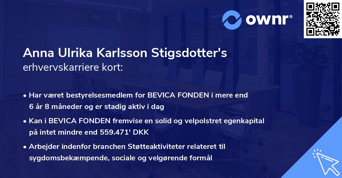Anna Ulrika Karlsson Stigsdotter's erhvervskarriere kort