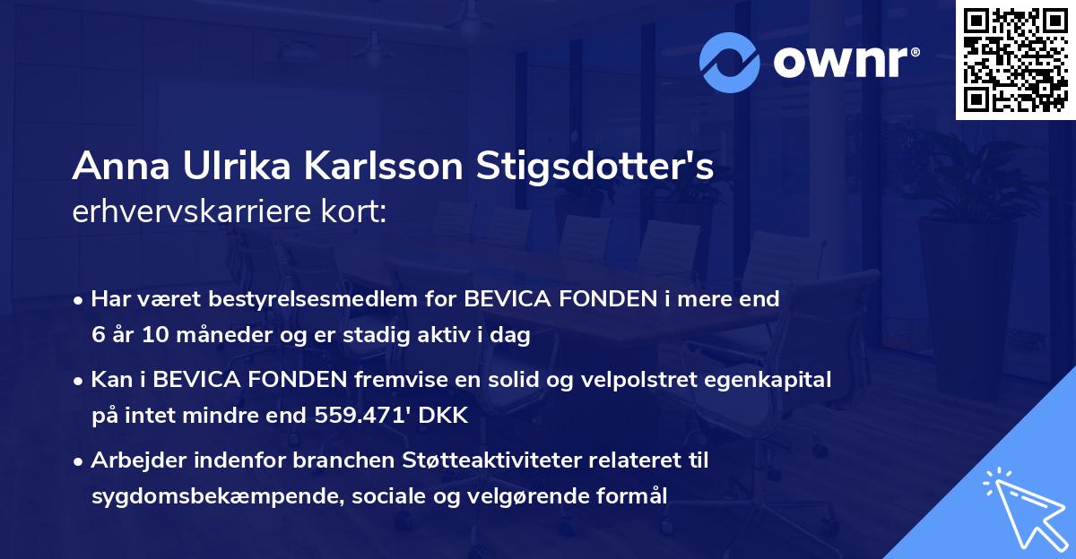 Anna Ulrika Karlsson Stigsdotter's erhvervskarriere kort