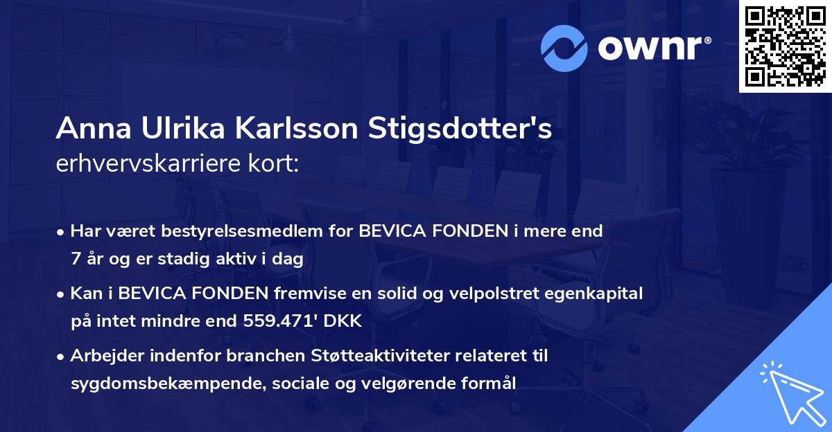 Anna Ulrika Karlsson Stigsdotter's erhvervskarriere kort