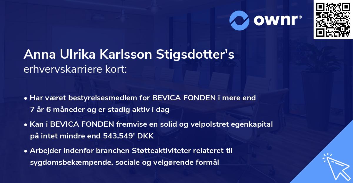 Anna Ulrika Karlsson Stigsdotter's erhvervskarriere kort