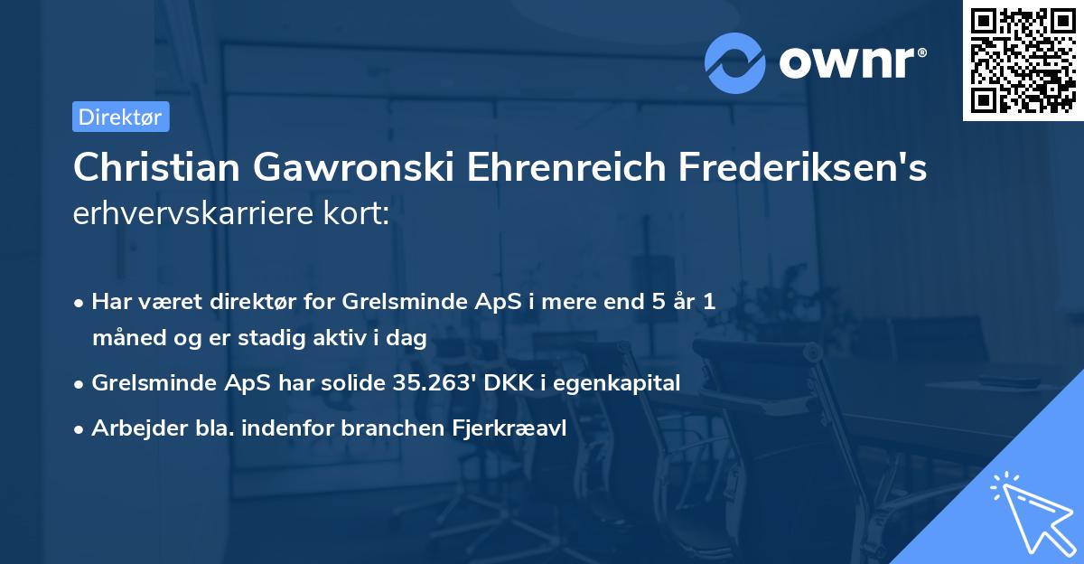 Christian Gawronski Ehrenreich Frederiksen's erhvervskarriere kort