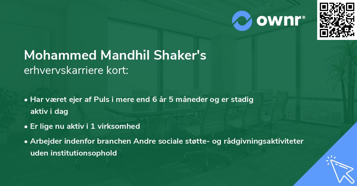 Mohammed Mandhil Shaker's erhvervskarriere kort