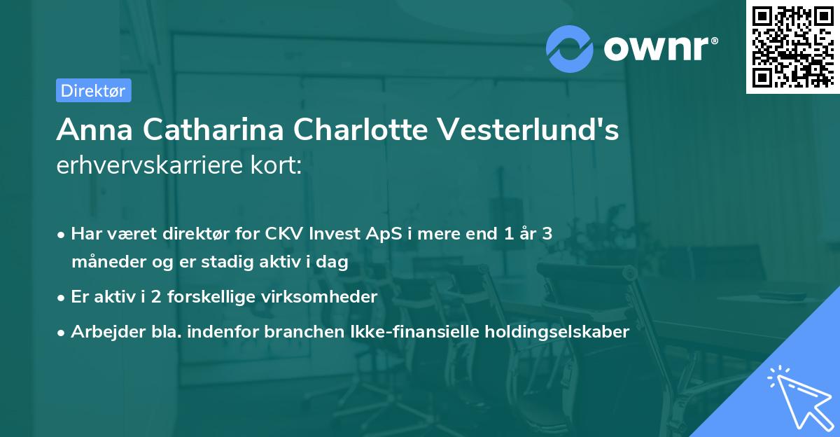 Anna Catharina Charlotte Vesterlund's erhvervskarriere kort