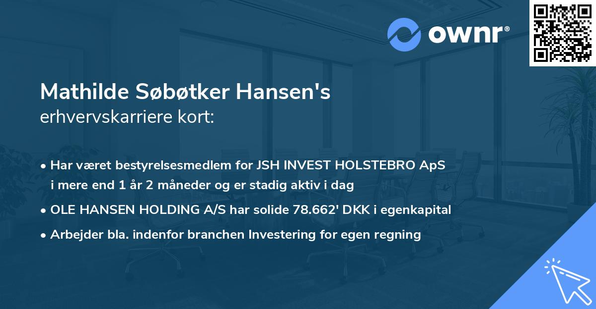Mathilde Søbøtker Hansen's erhvervskarriere kort