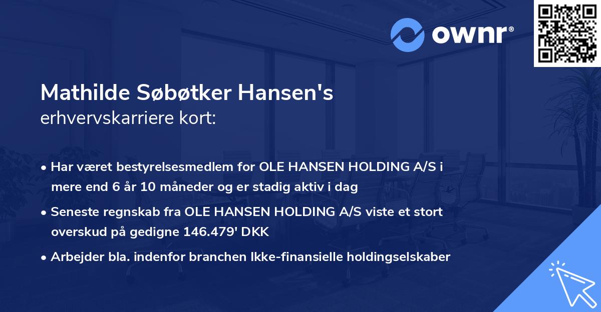 Mathilde Søbøtker Hansen's erhvervskarriere kort