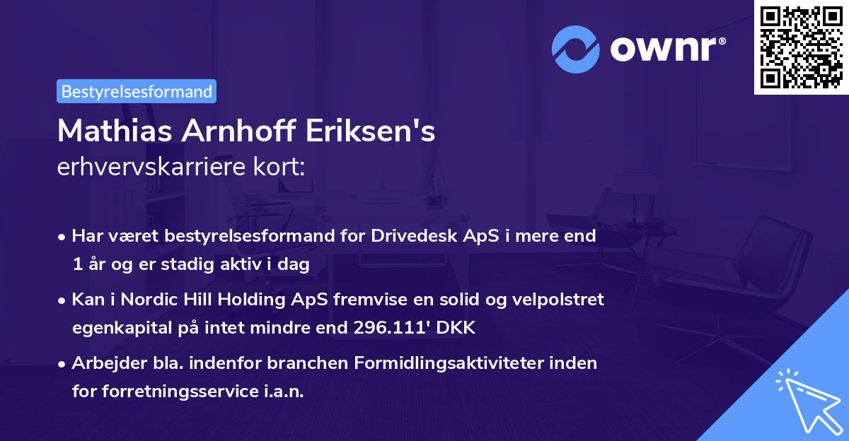 Mathias Arnhoff Eriksen's erhvervskarriere kort