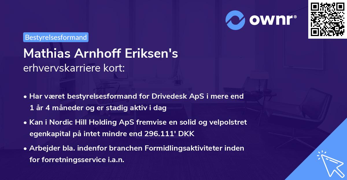 Mathias Arnhoff Eriksen's erhvervskarriere kort