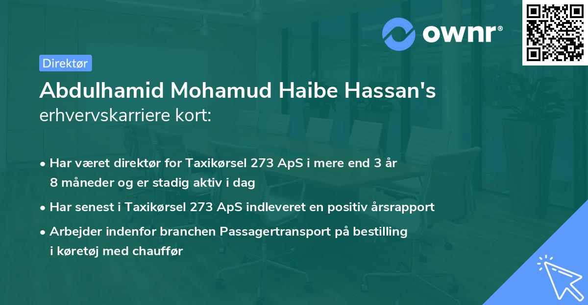 Abdulhamid Mohamud Haibe Hassan's erhvervskarriere kort