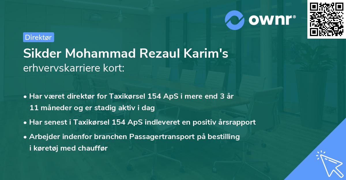 Sikder Mohammad Rezaul Karim's erhvervskarriere kort