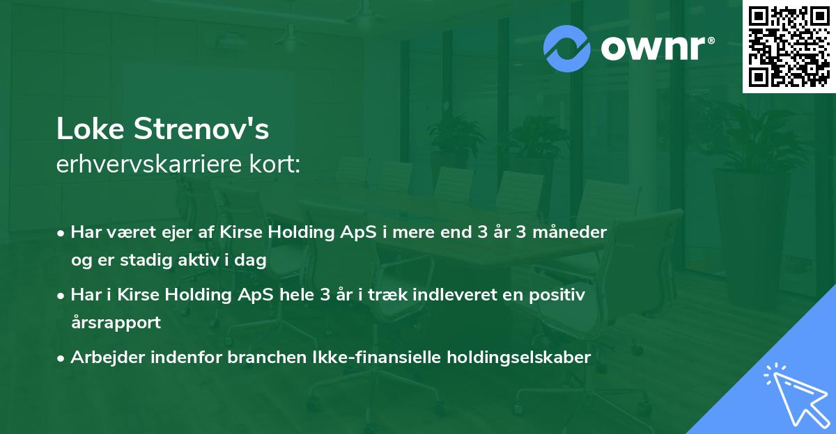Loke Strenov's erhvervskarriere kort