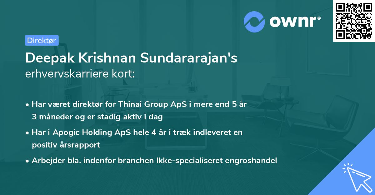 Deepak Krishnan Sundararajan's erhvervskarriere kort