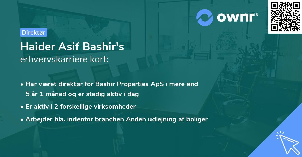 Haider Asif Bashir's erhvervskarriere kort