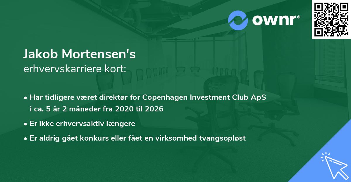 Jakob Mortensen's erhvervskarriere kort