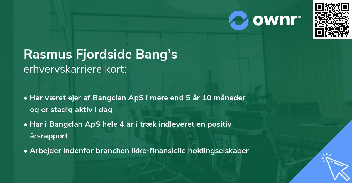 Rasmus Fjordside Bang's erhvervskarriere kort