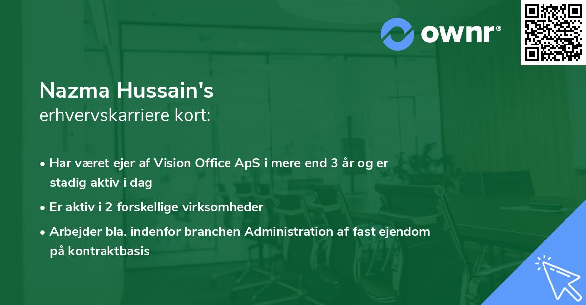 Nazma Hussain's erhvervskarriere kort