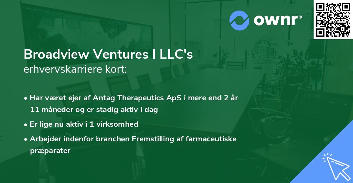 Broadview Ventures I LLC's erhvervskarriere kort