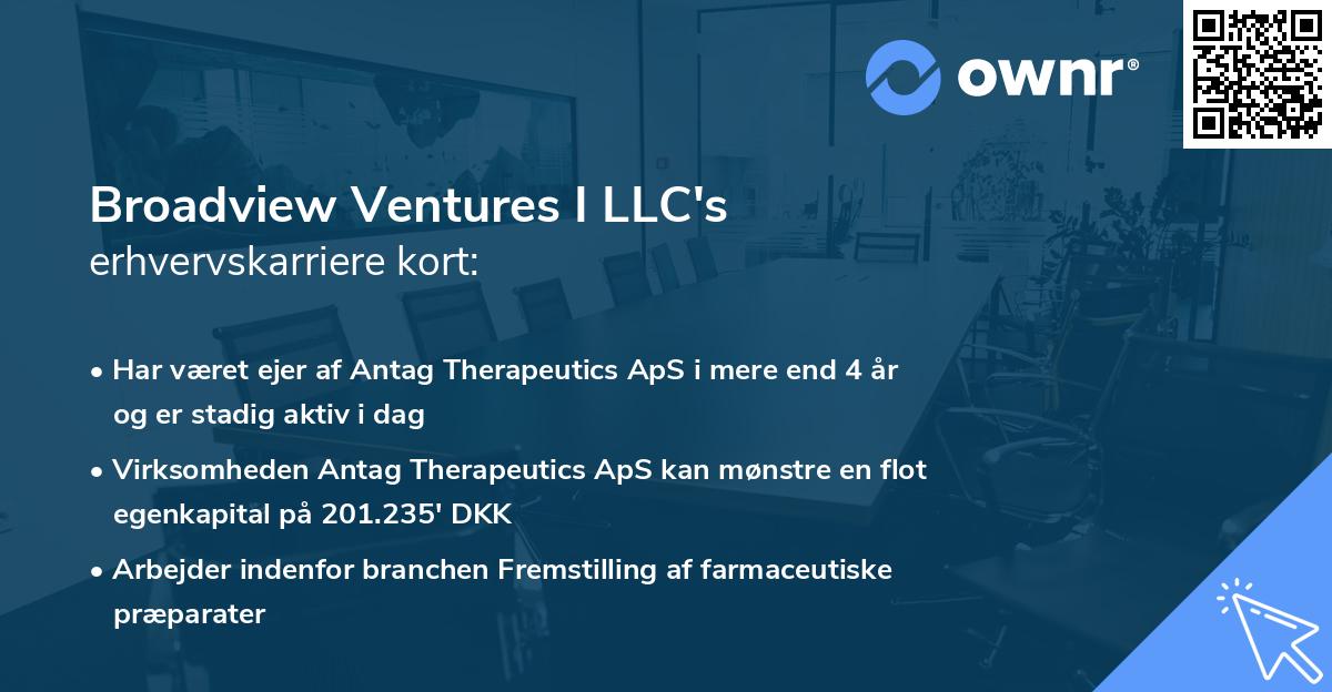 Broadview Ventures I LLC's erhvervskarriere kort