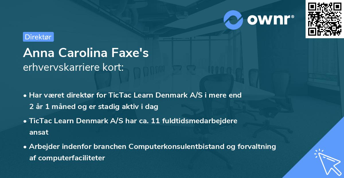 Anna Carolina Faxe's erhvervskarriere kort