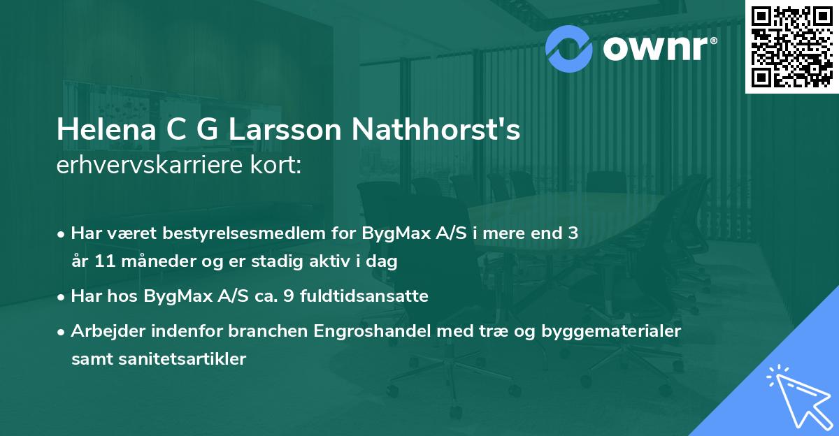 Helena C G Larsson Nathhorst's erhvervskarriere kort