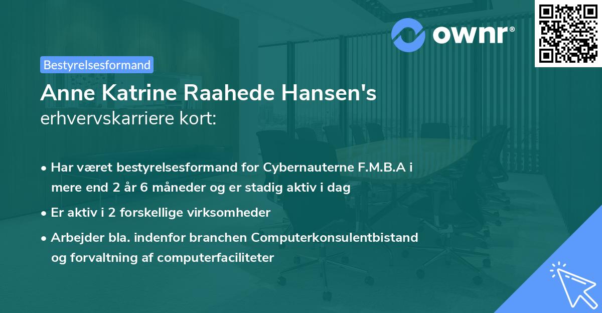 Anne Katrine Raahede Hansen's erhvervskarriere kort